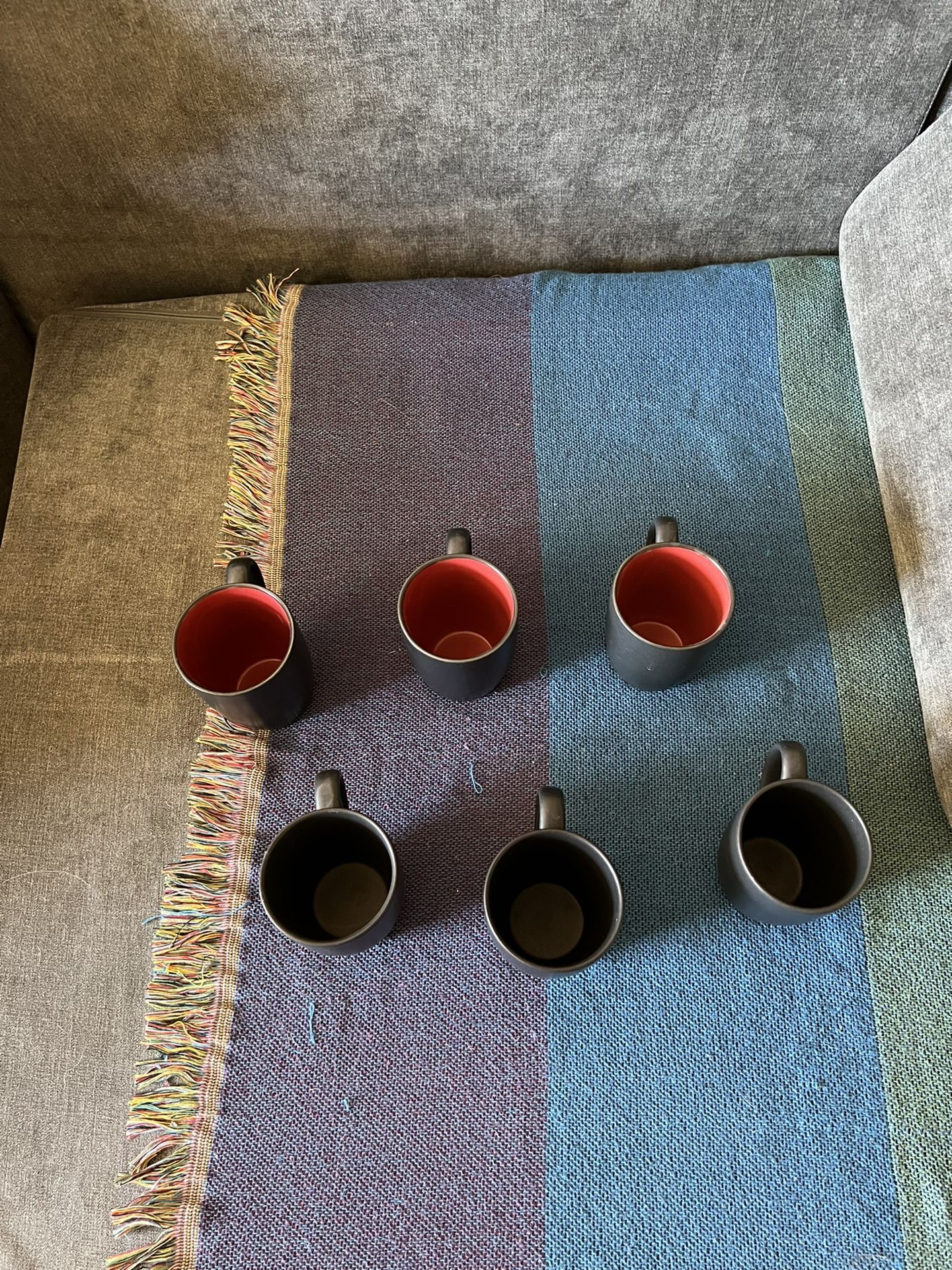 6 Tea Cups Coffee Mugs Cup Red And Black Asian Style