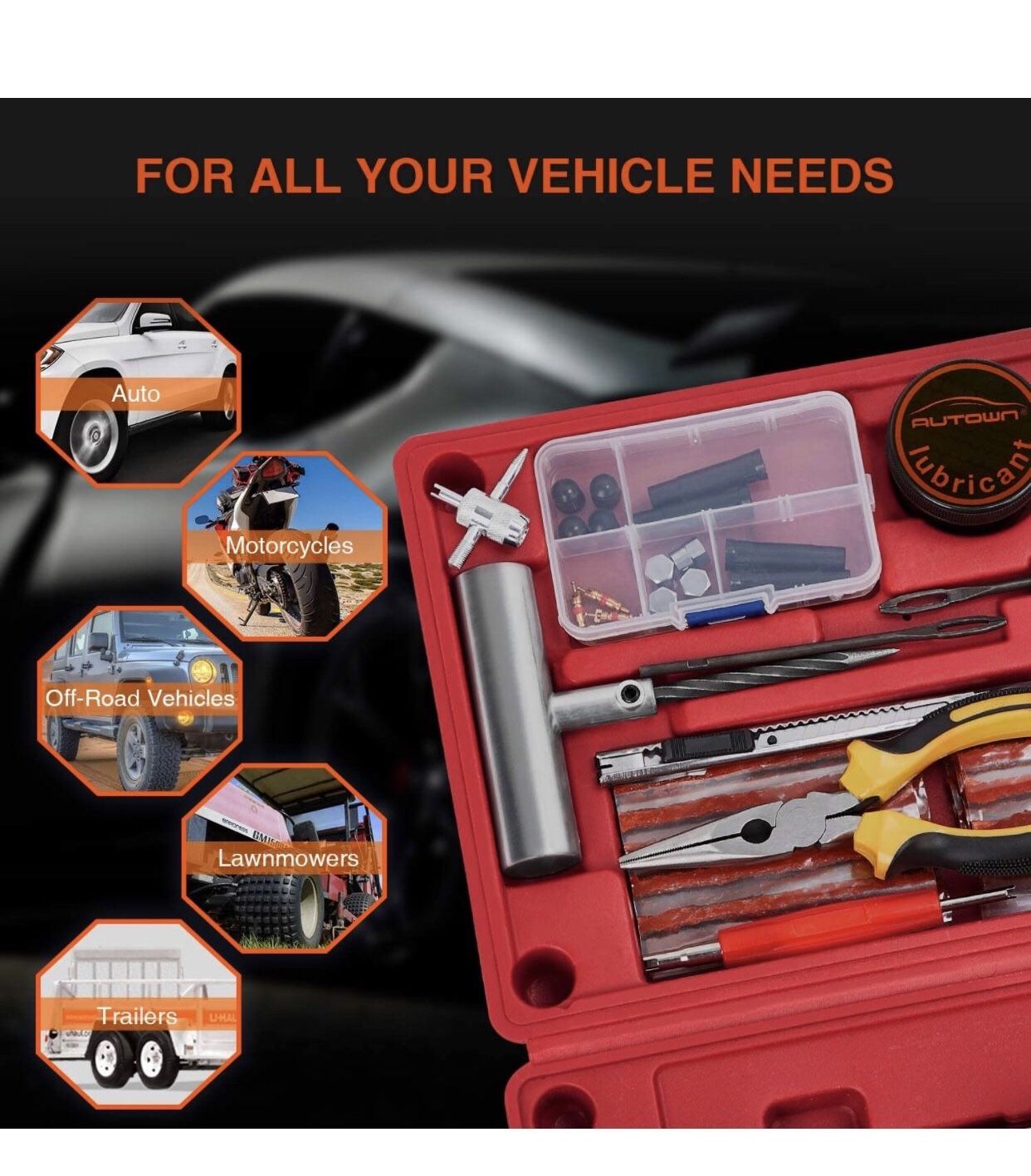 Flat Tire Repair Kits, 62 Pcs Universal Tire Plug Kit Heavy Duty Flat Tire Puncture Repair Kit