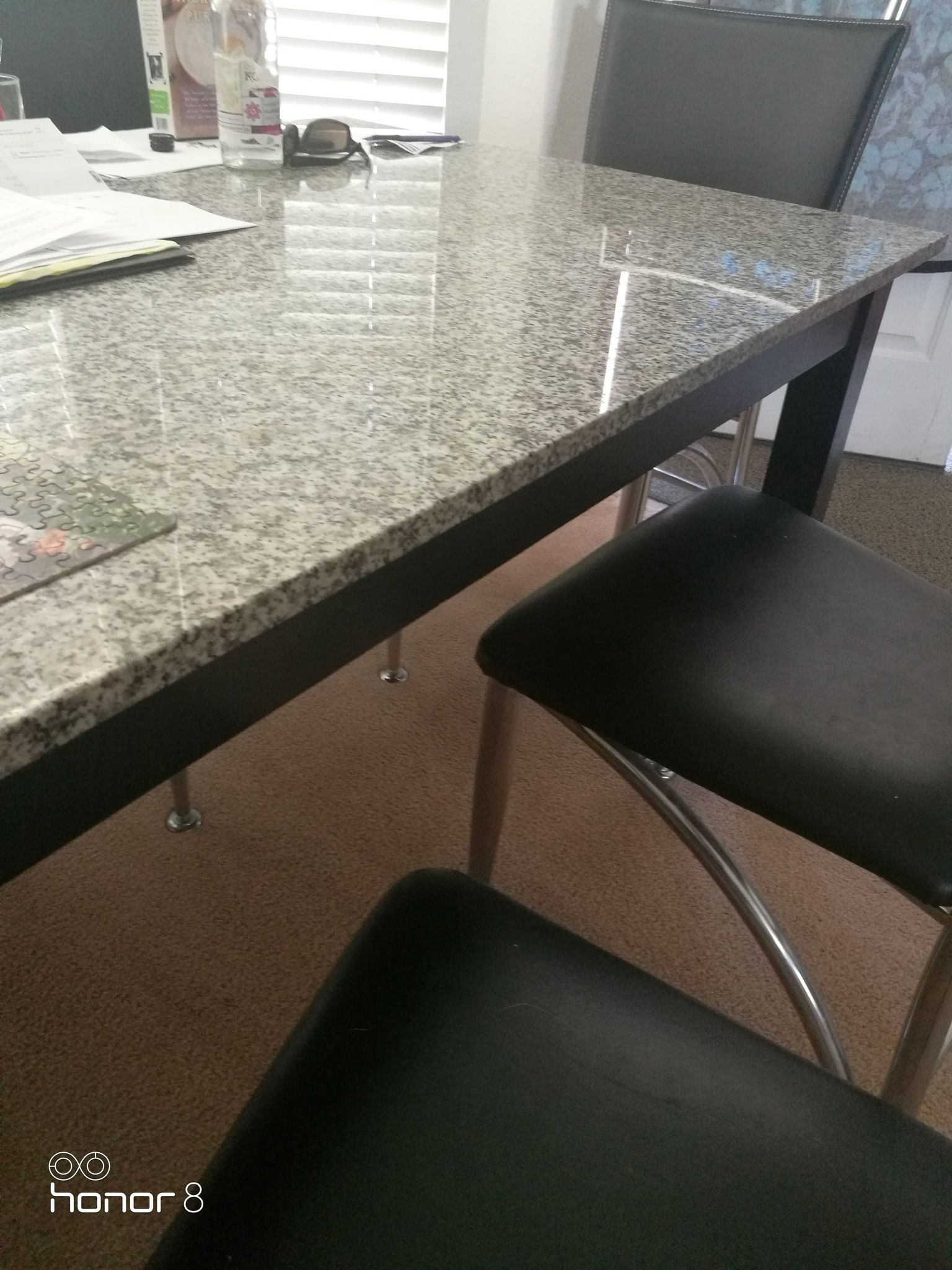 Granite Table With 6 Leather Chairs