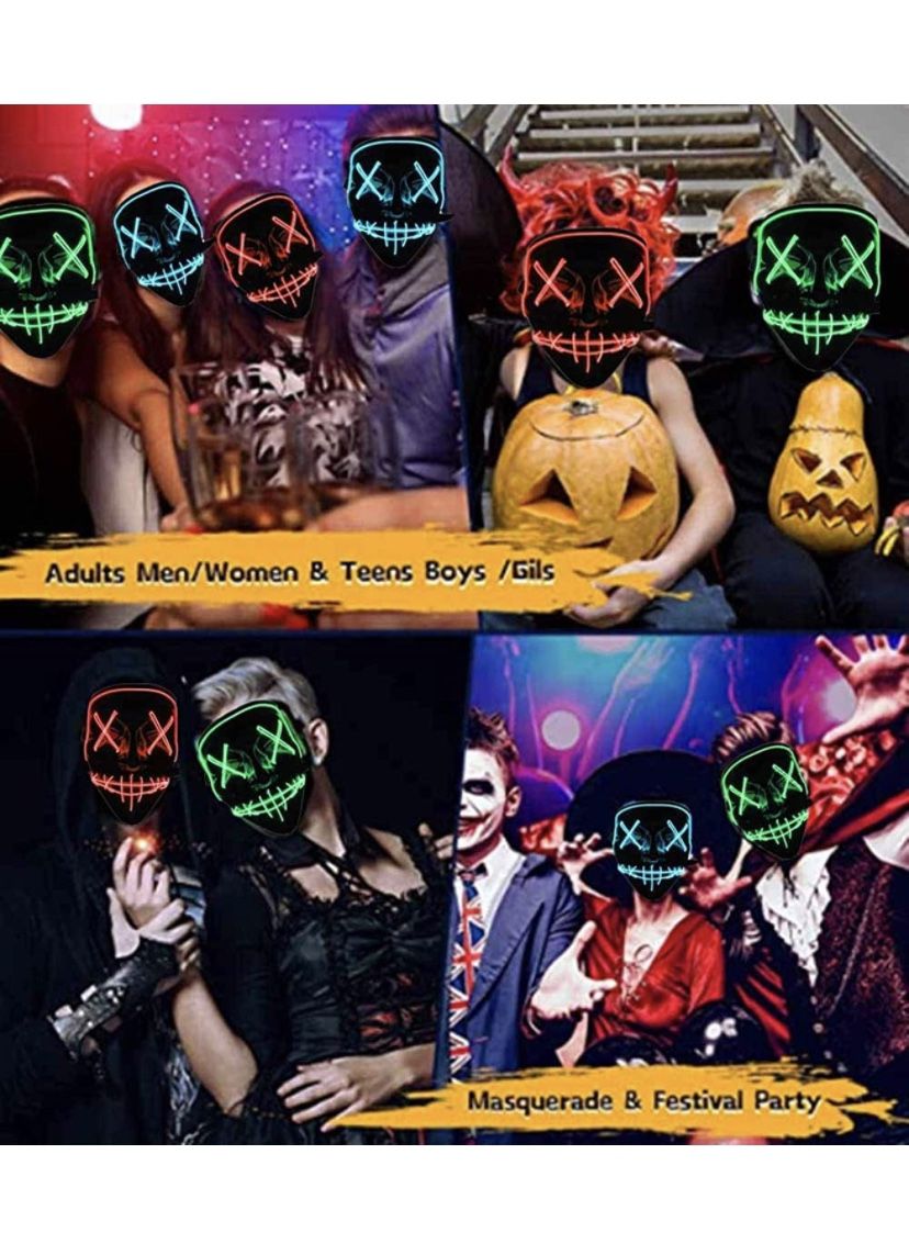 Halloween LED Glow Mask 3 Modes EL Wire Light Up The Purge Movie Costume Party 8 colors are available