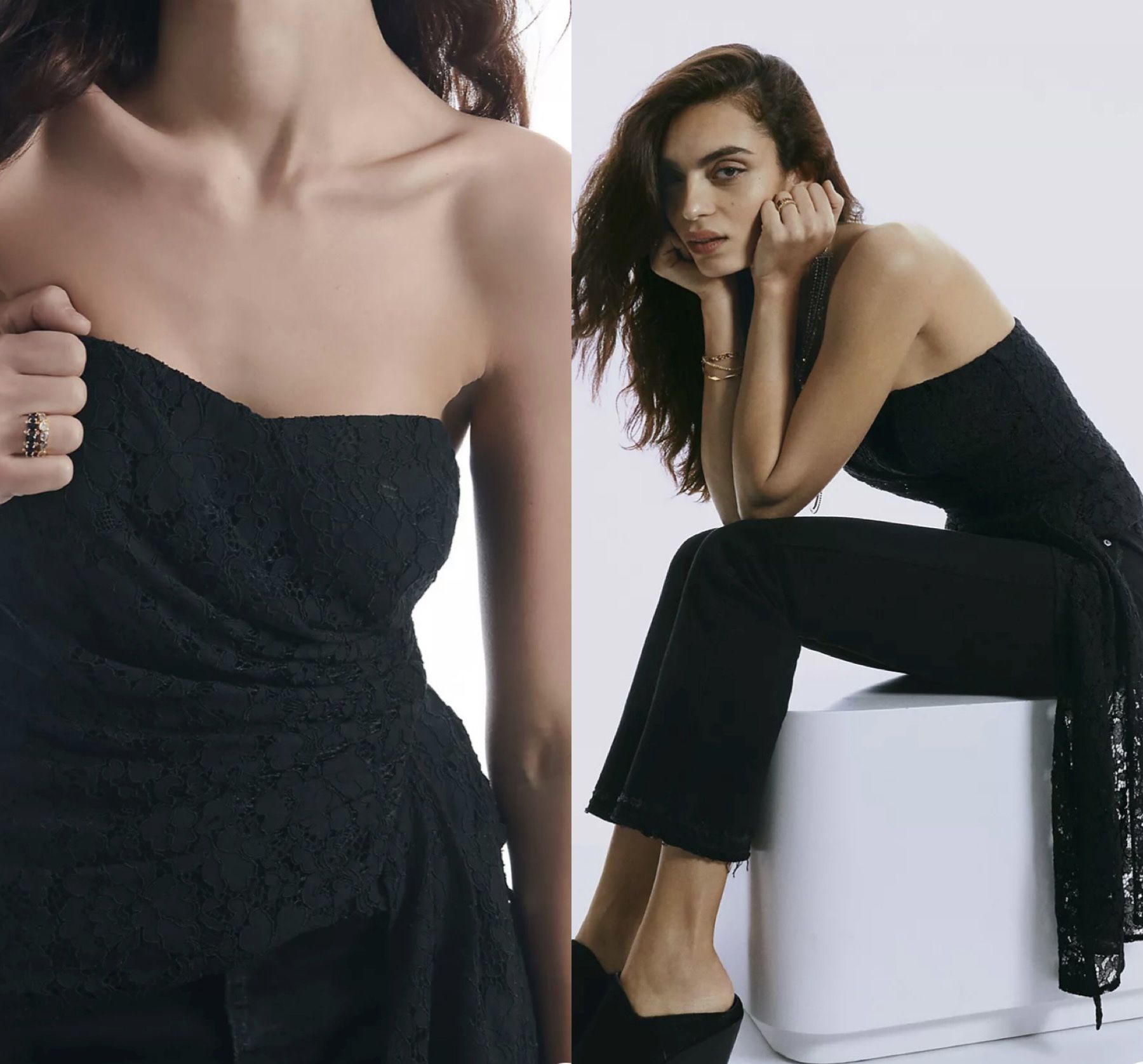 NWT $120 Anthropologie x Mare Mare Black Corseted Lace Adjustable Hem Tube Top M