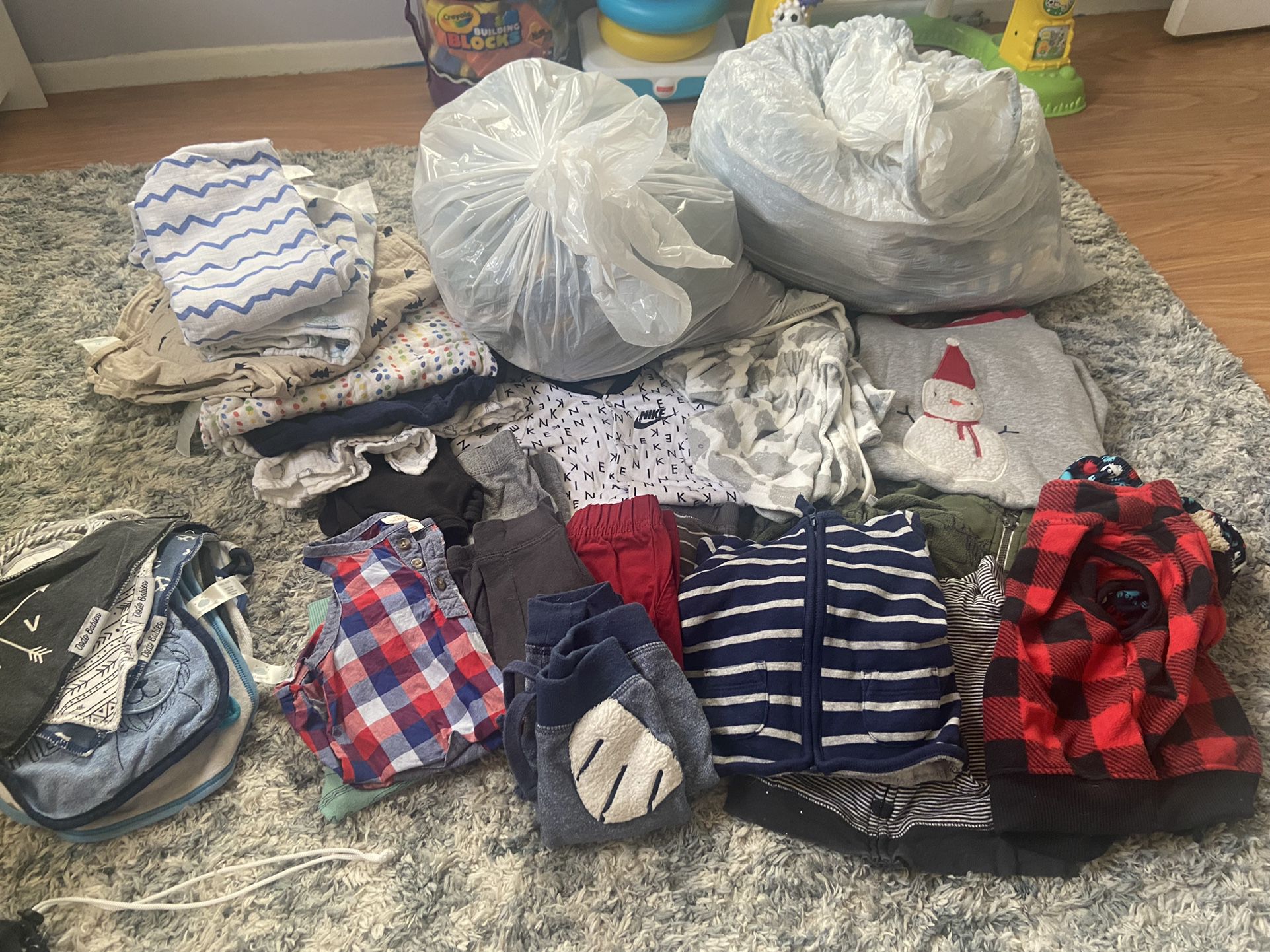 Bibs, Swaddle Blankets, 0-12 Month Sweaters, Shorts, Pants, Onesies 