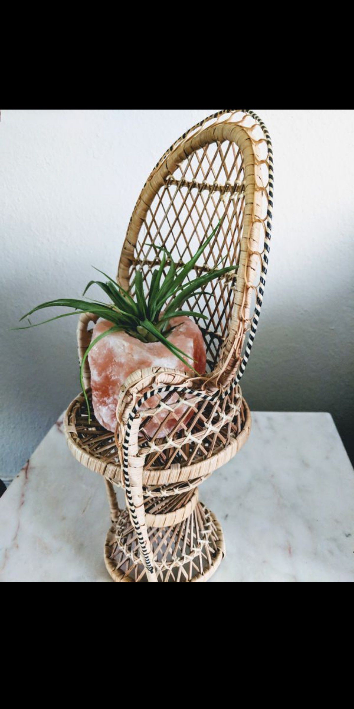 Wicker Peacock Chair Plant Stand Vintage