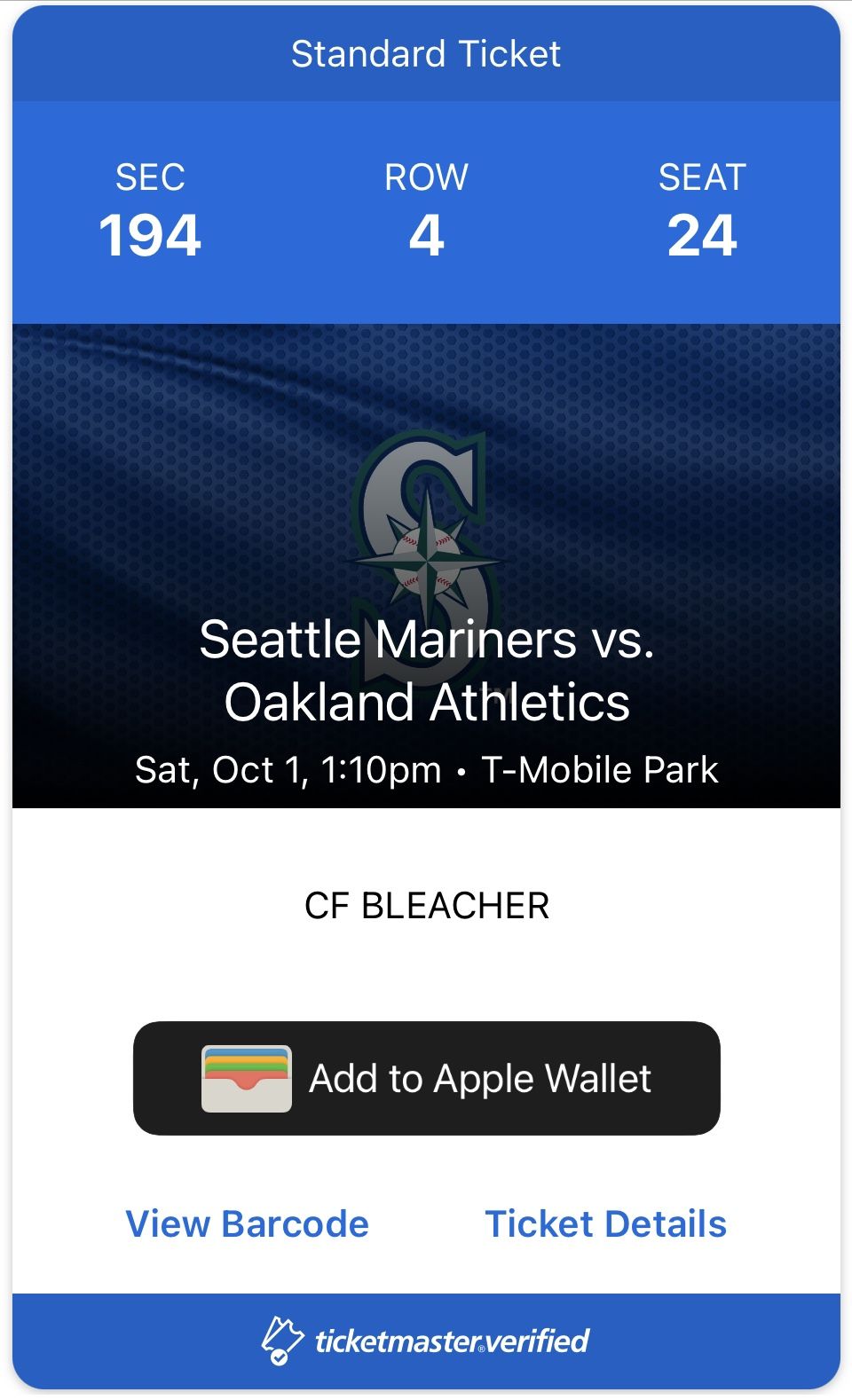 Mariners Game 10/1/22
