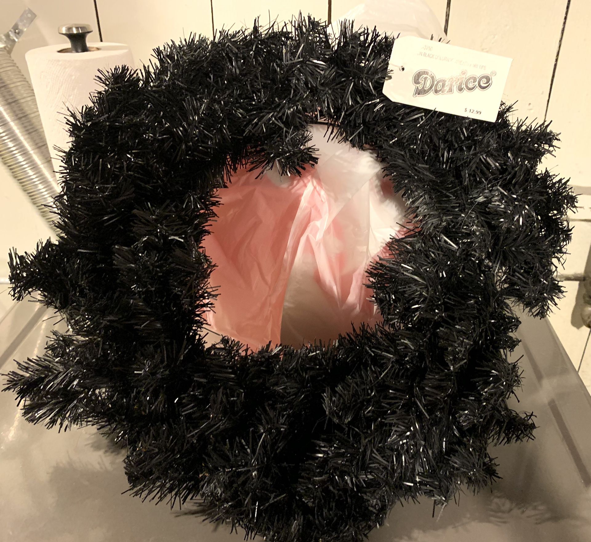 Darcie 20” Black Plain Wreath all Ready To Decorate For Halloween