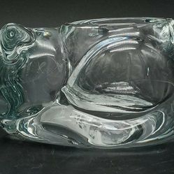 INDIANA GLASS CLEAR GLASS SLEEPING CAT Candle Or Succulent Holder. Heavy Crystal. Adorable  Thumbnail
