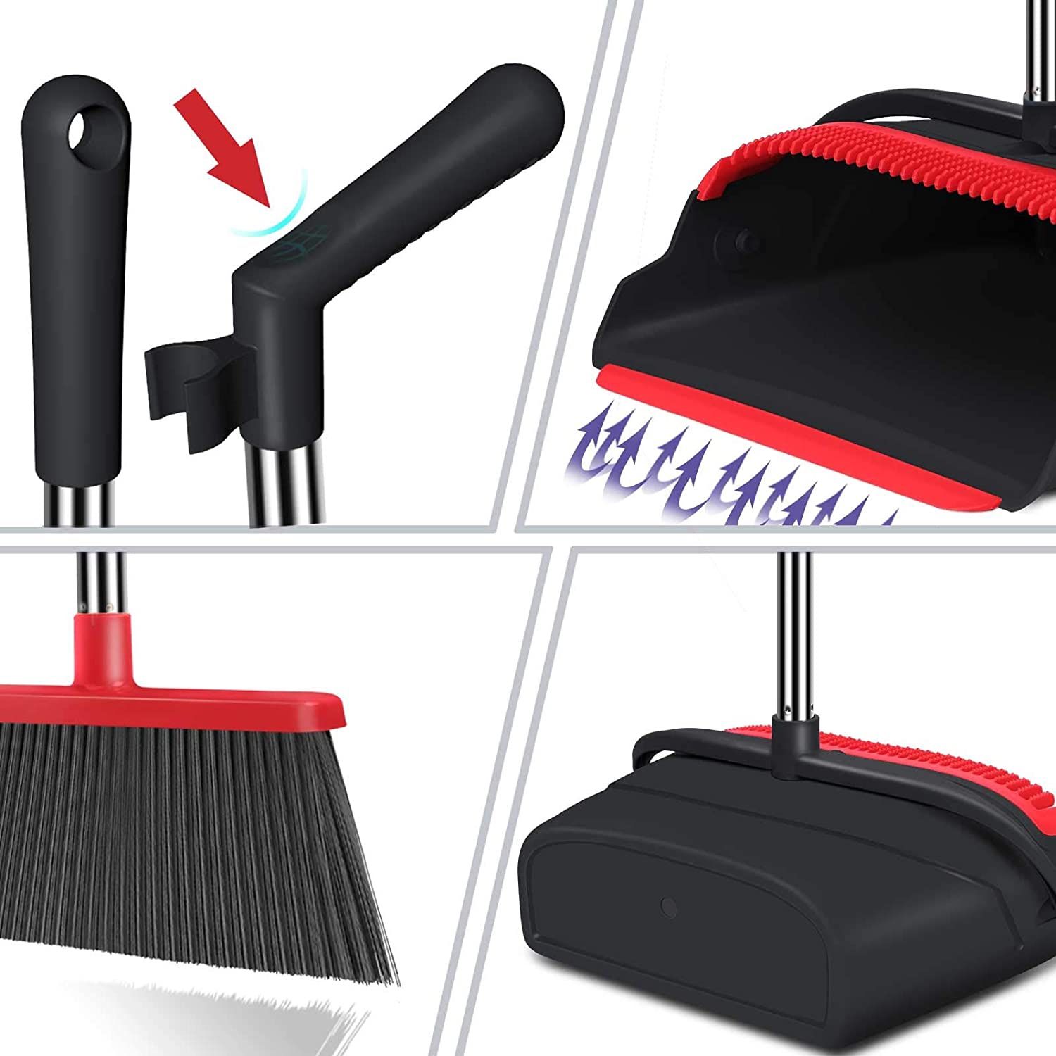 Broom and Dustpan set Large Size Dust pan and Stiff with 55.9 inch Long Handle, Stainless Steel Extra Long Handle Broom Is Easy To Clean And Assemble,