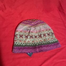 Wool Beanie Hat Pink Pattern Adult Sized  Thumbnail