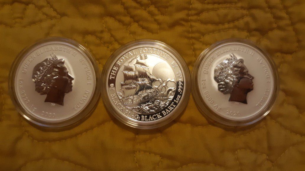 QTY-3 2020 Tuvalu 1 oz Ag Black Bart Coins