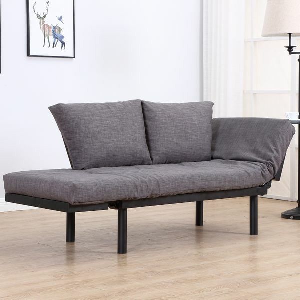Single Person 5 Position Convertible Couch Chaise Lounger Sofa Bed - Black/Grey