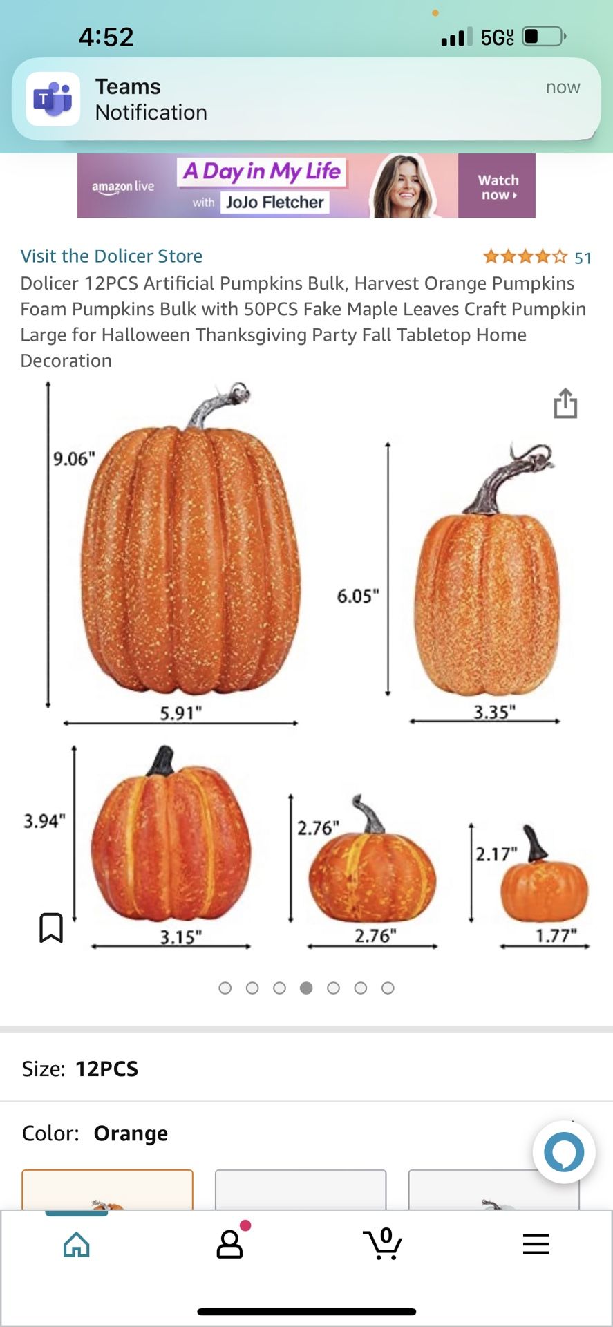 Dolicer 12PCS Artificial Pumpkins Bulk, Harvest Orange Pumpkins Foam Pumpkins Bulk with 50PCS Fake Maple Leaves Craft Pumpkin Large for Halloween Than