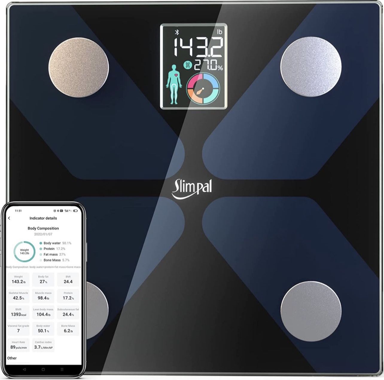 Slimpal Scale for Body Weight, Body Fat Scale Large Display, Digital Weight Scale, Bluetooth Bathroom Scale with High Accuracy,13 Data Sync with APP, 