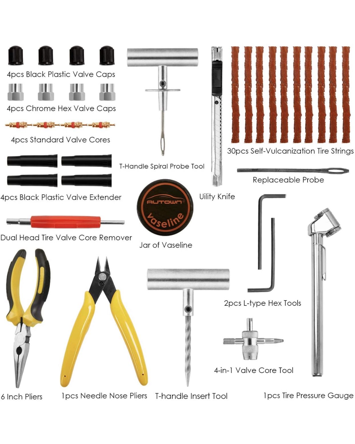 Flat Tire Repair Kits, 62 Pcs Universal Tire Plug Kit Heavy Duty Flat Tire Puncture Repair Kit for Cars, Trucks, Motorcycles, ATV,RV, Jeep, Tractor, T
