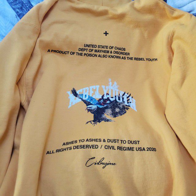 Civil Regime X Champion Rebel Youth Mens Large Yellow Graphic Eagle Hoodie