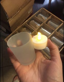28 frosted white votives w/ tea light candles Thumbnail