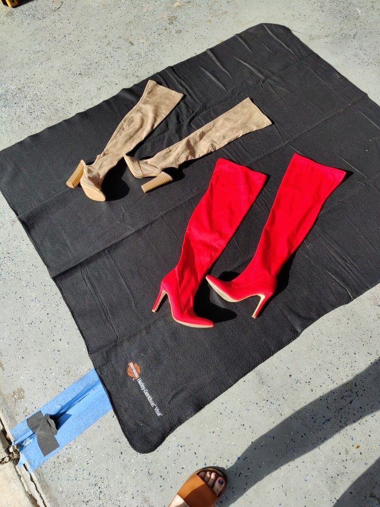 Thigh High Boot Red ♥️ And Tan Boots Size 5 1/2