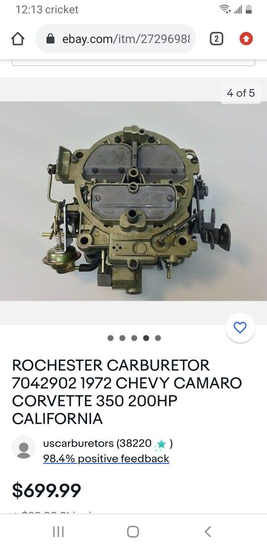 Rochester Quadrajet For 1972 Corvette, Chevelle, Camaro Or Chevy II