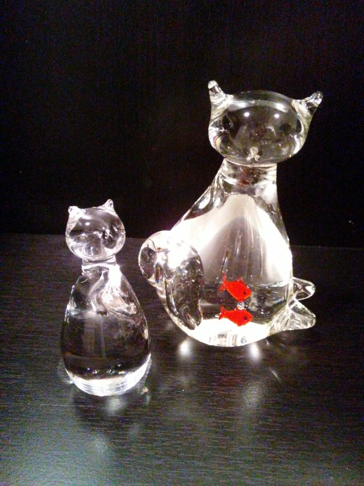 Pair of Solid Art Glass Kitten and Cat