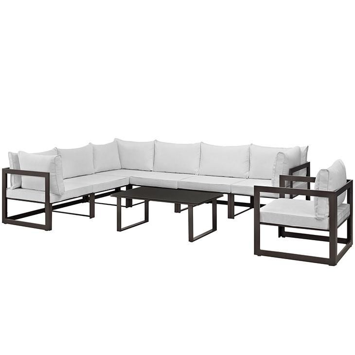 Fortuna 8 Piece Outdoor Patio Sectional Sofa Set, Brown White, EEI-1736-BRN-WHI-SET