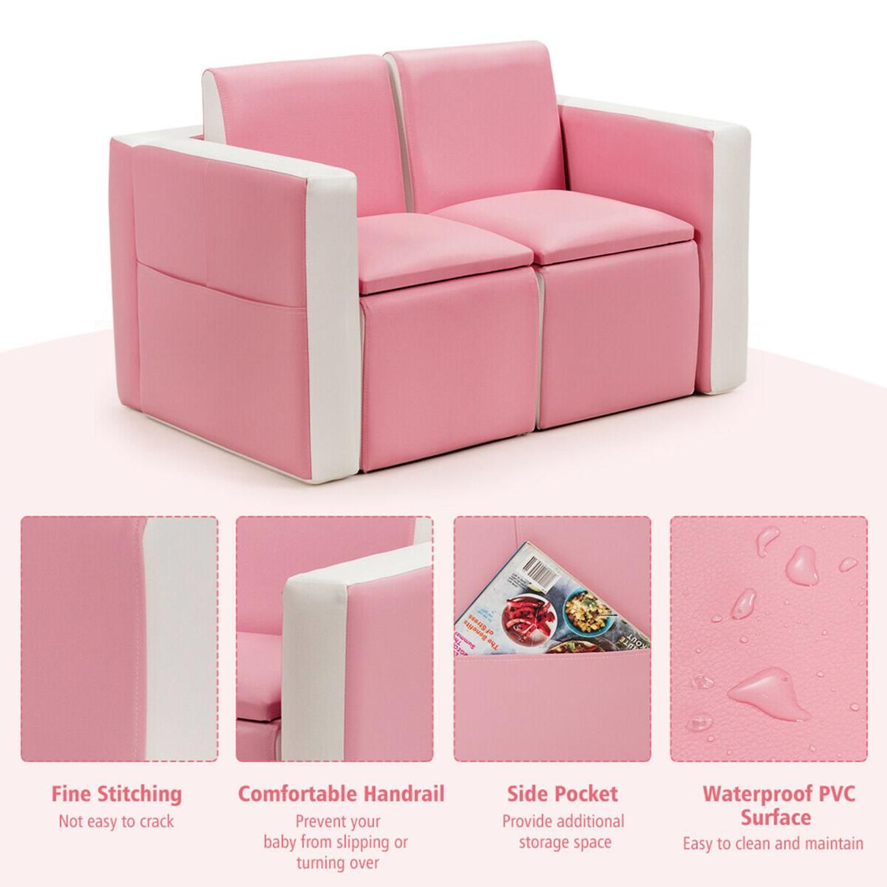 Gymax Multi-functional Kids Sofa Table Chair Set 2 Seat Couch Furniture W/Storage Box