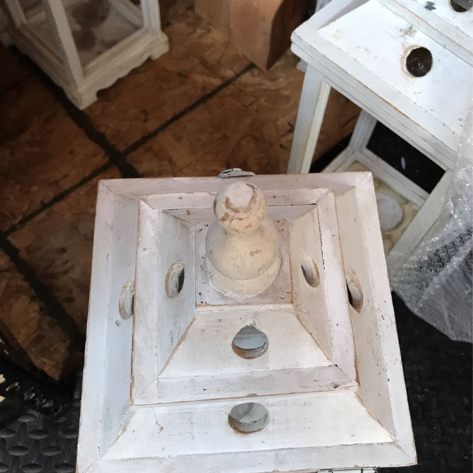 White Wooden Candle Lanterns
