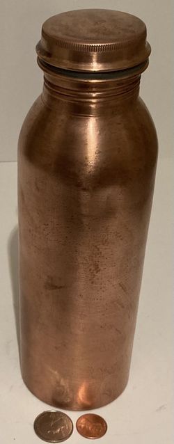 Vintage Metal Copper Bottle, 9" Tall, Kitchen Decor, Table Display, Shelf Display, This Can Be Shined Up Even More Thumbnail