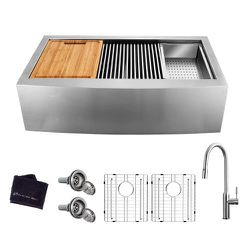 Glacier Bay All-in-One Farmhouse Apron-Front Stainless Steel 36 in. 50/50 Double Bowl Workstation Sink with Faucet and Accessories   - #75260-OS Thumbnail