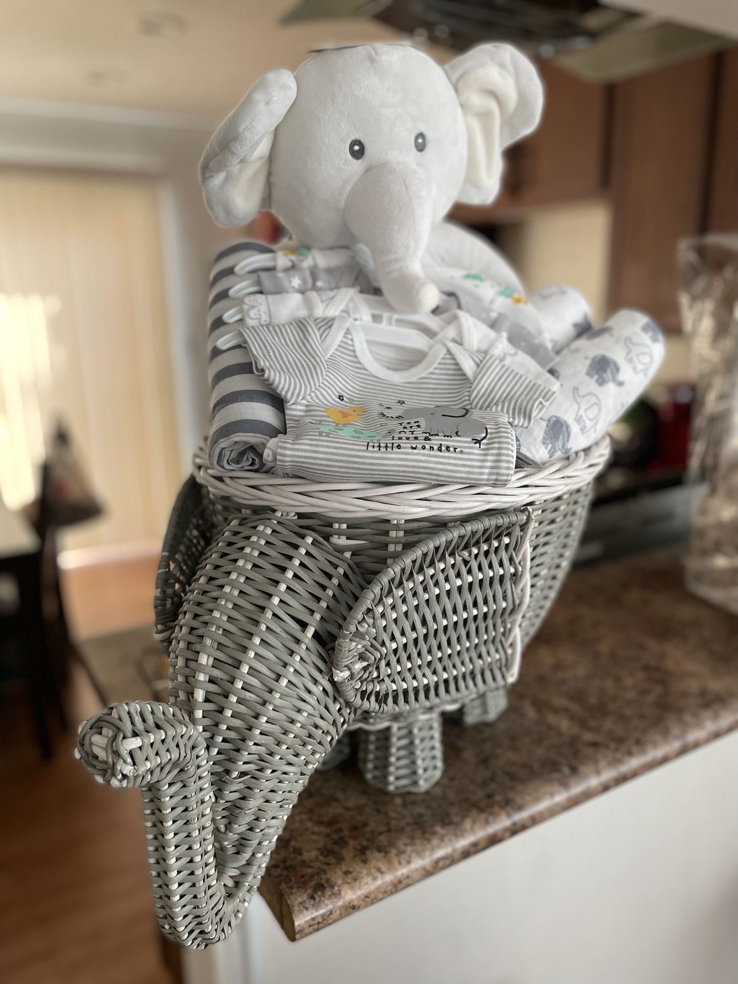 Baby Boy Elephant Gift  Basket (Pottery Barn Basket)