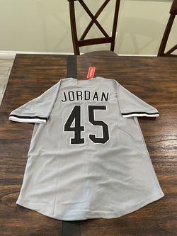 MLB Headgear Classics Chicago Grey Sox Barons #45 Michael Jordan white pinstripe minor league men’s jersey size Small And 3x Thumbnail