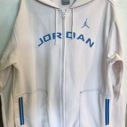 Men's JORDAN Jacket- Full Zip Up- Euc XL- White W Blue   The Picture Makes It Look Like Stains On Front But It’s Just Shadows Its In Great Condition Thumbnail