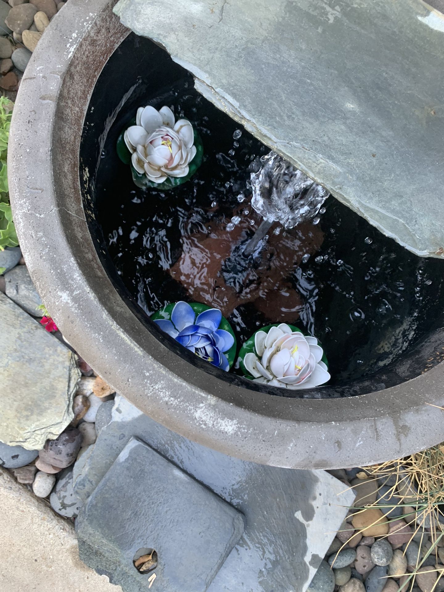 Large Rustic-Modern Patio Water Fountain