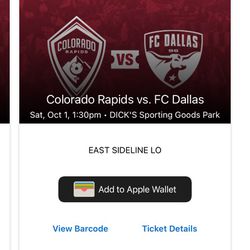 Colorado rapids vs FC Dallas 10/1 @ 1pm Thumbnail