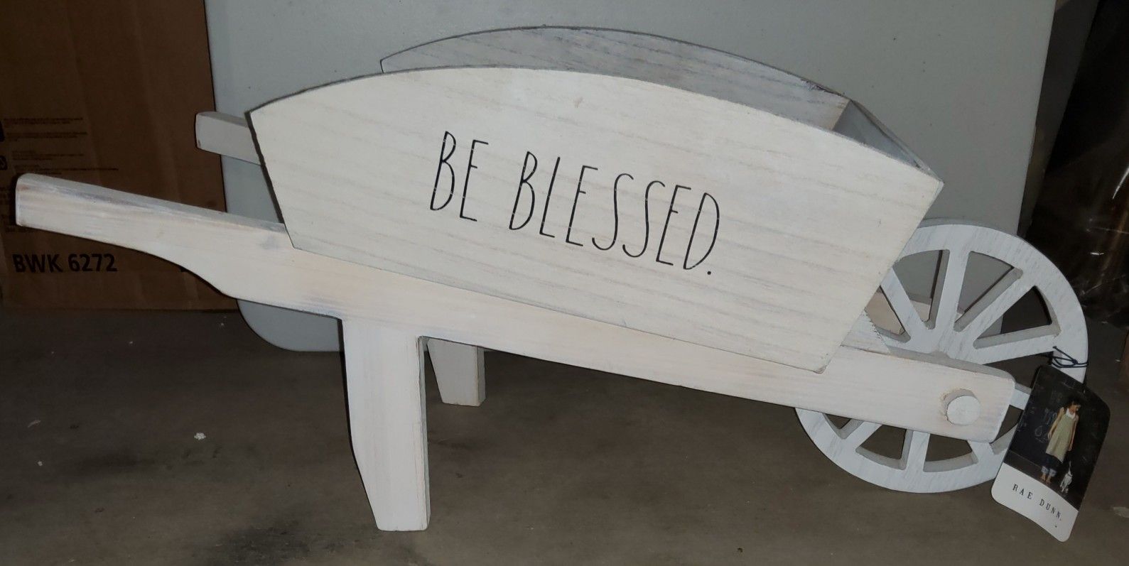 Rae Dunn BE BLESSED Wooden Wheelbarrow