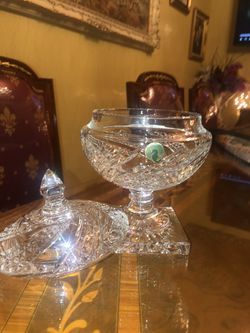10X6 Beautiful One Of The Kind Waterford Candy Dish With Lid Thumbnail