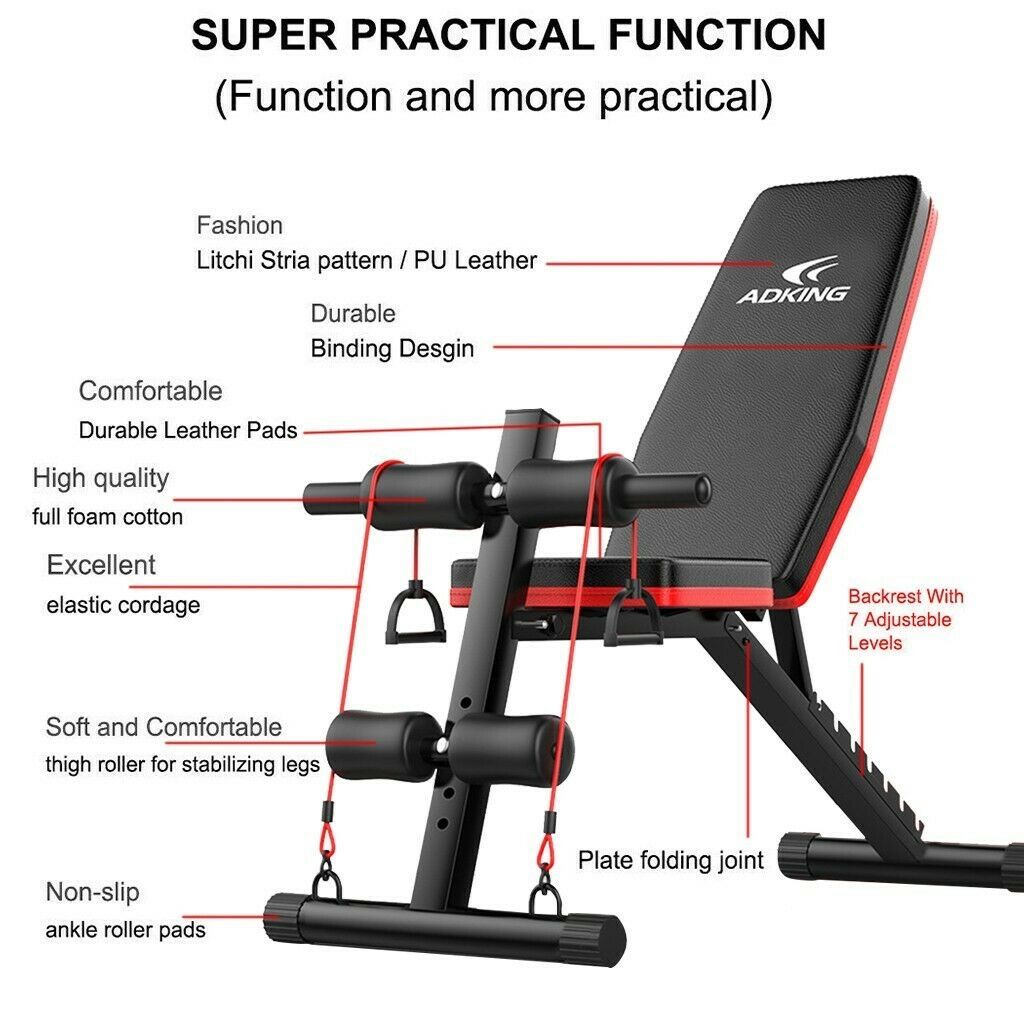🔥 BRAND NEW Adjustable Sit Up Incline Abs Bench Flat Fly Weight Press Fitness Rope