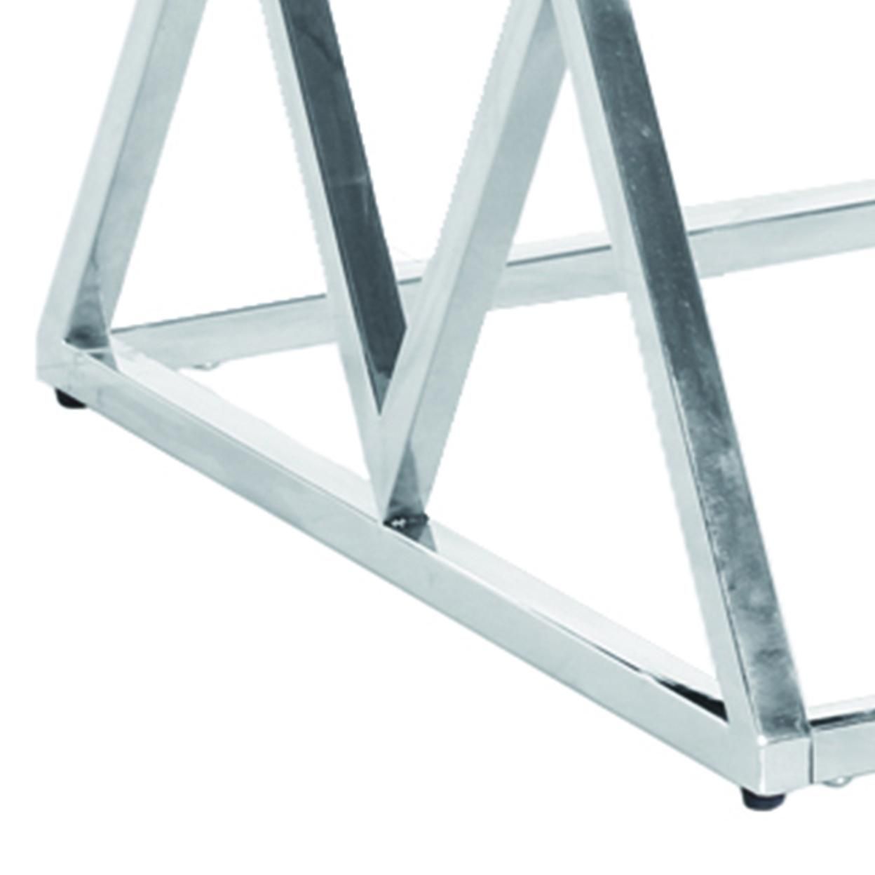 Saltoro Sherpi Diamond Shaped Metal Accent Table with Glass Top, Silver