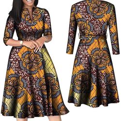 HITARGET African Dresses for Women Long Sleeve Patchwork Office Dresses Cotton Lady Print Party Clothing. Brand New Thumbnail