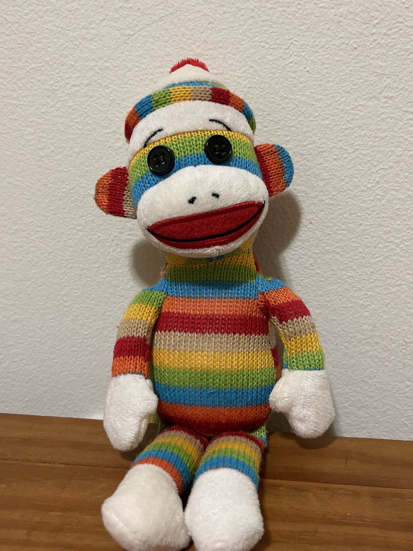 TY Socks the Sock Monkey Rainbow Striped Plush Beanie No Tag
