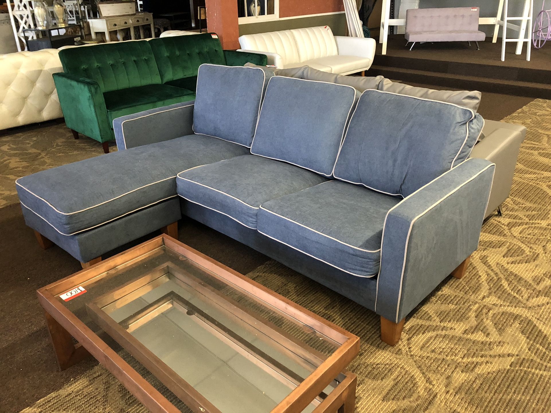 Light Denim Sectional w/ White Trim