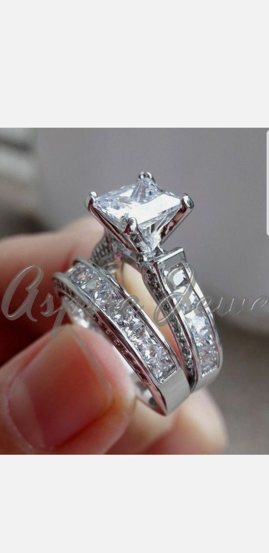 ❤Womens Wedding Engagement Ring Set Princess White Cz 925 Sterling Silver Sz 5-10❤