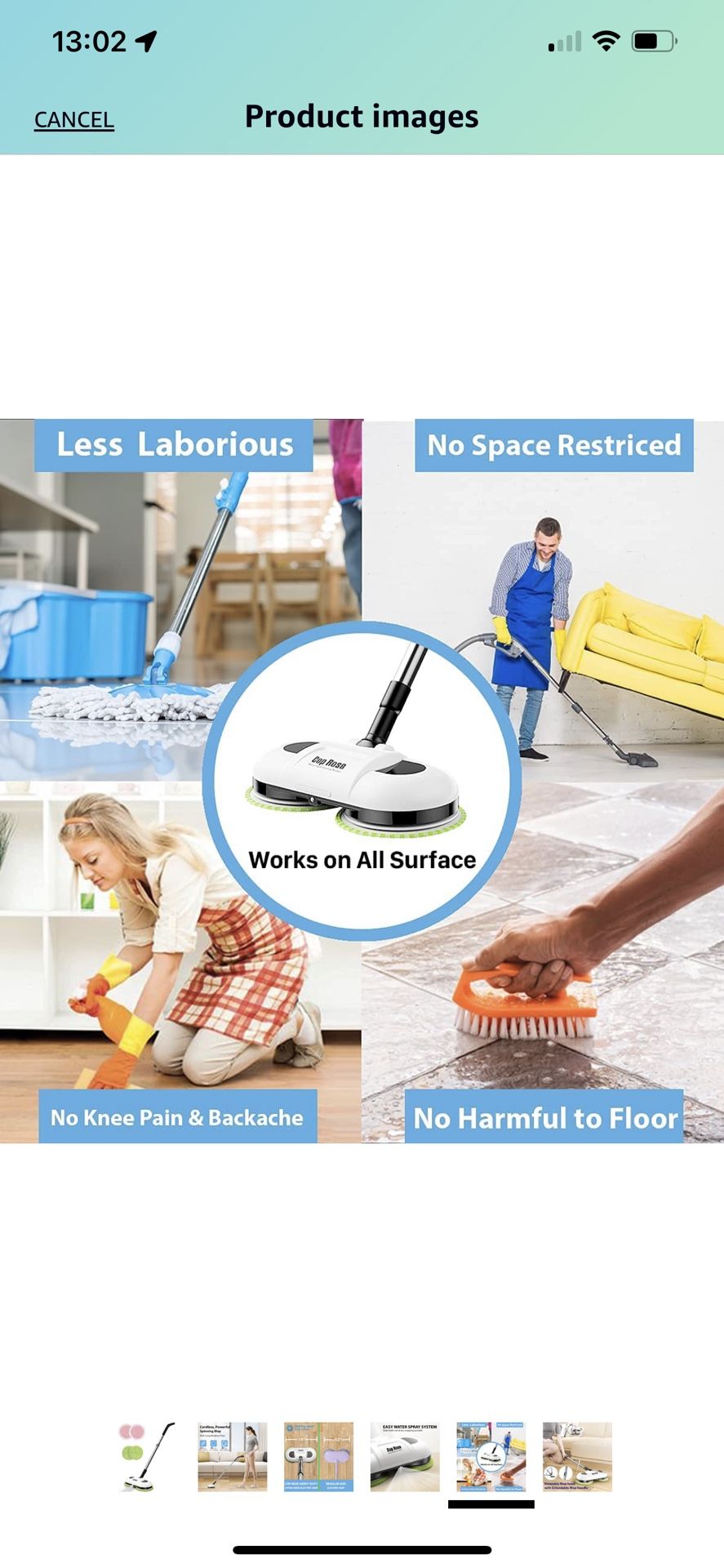 Cop Rose Cordless Electric Mop, large Size Electric Spin Mop with LED Headlight and Built-in Water Tank, Extendable Spray Mop with Mopping & Waxing Pa