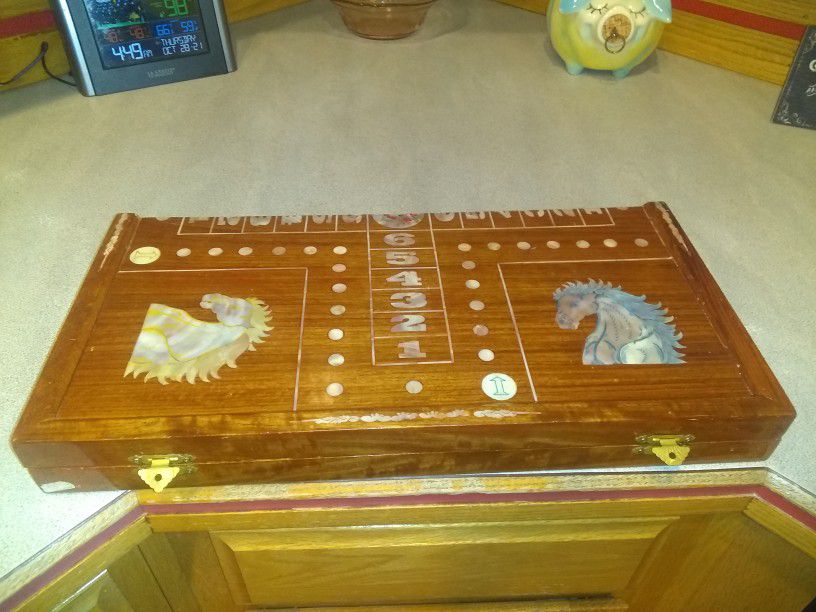 Wahoo Aggravation Wooden Game Board with Inlaid Mother Of Pearl