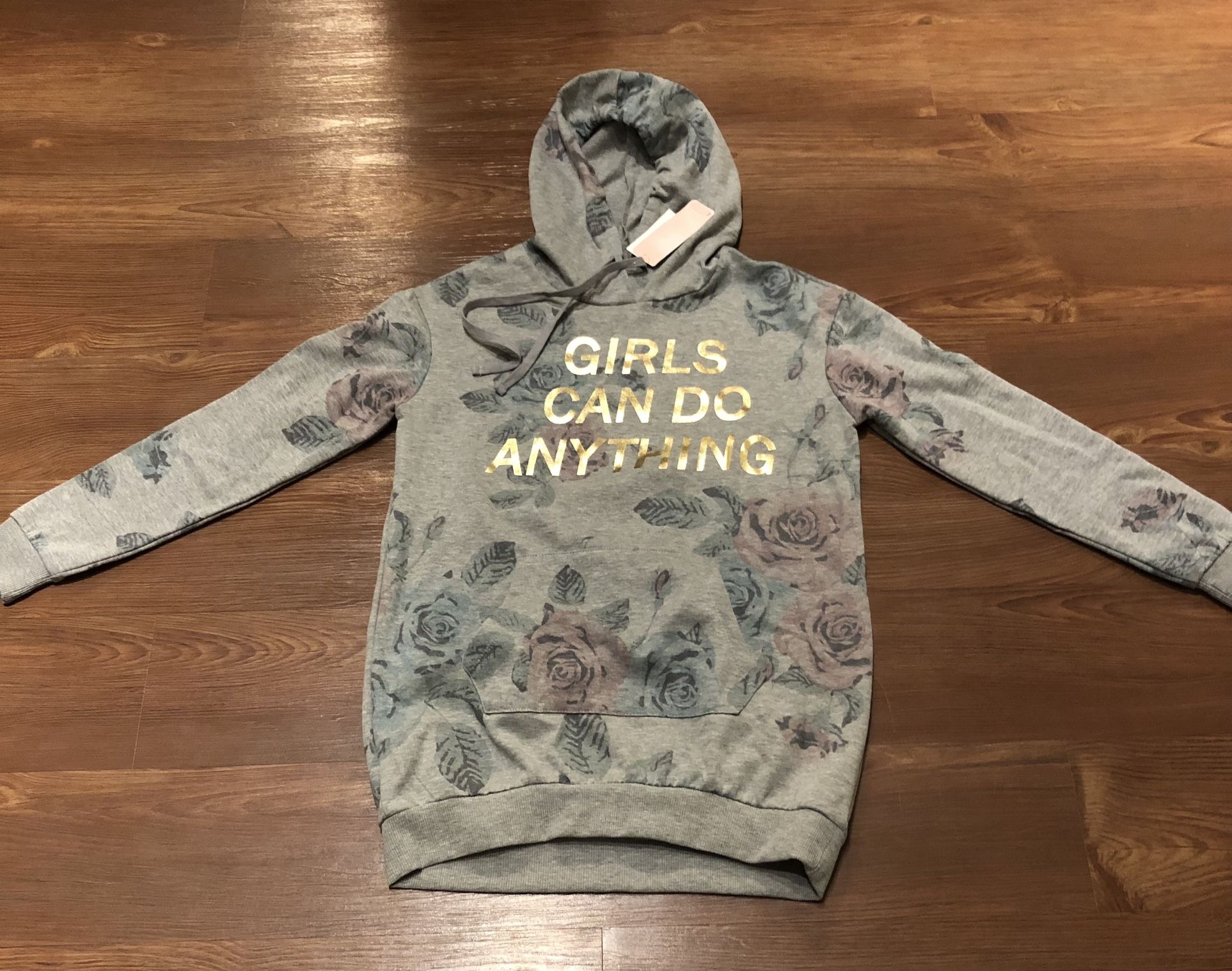 Girl’s Gray Hoodie- Girls Can Do Anything! - Size Small