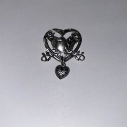 925 Sterling Silver - Vintage Antique Rare Floral Bird Love Heart Brooch Pin Thumbnail