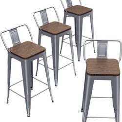 New Bar Stools（24inch Silver with Wooden Seats） Thumbnail