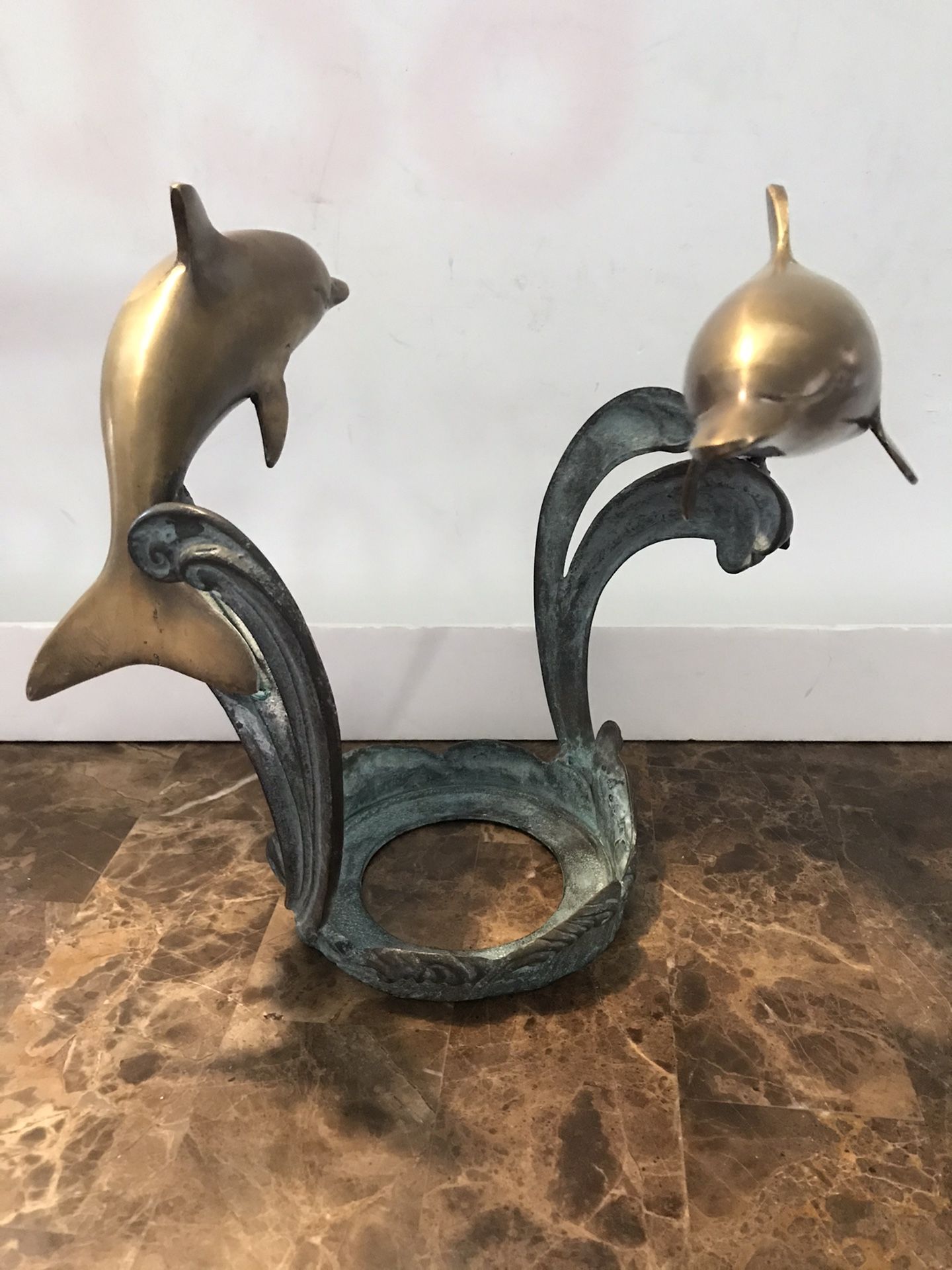 BRASS DOLPHINS SCULPTURE CANDLE/PLANT/JAR HOLDER SAN PACIFIC INTERNATIONAL