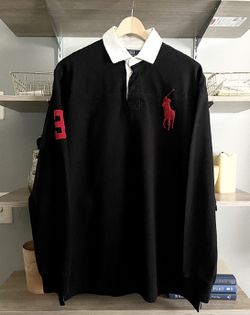 Mens Polo Ralph Lauren Rugby Shirt size L retail $198 Regular fit. Lightweight classic rugby soft cotton fleece and updated woven collar. Color black, Thumbnail