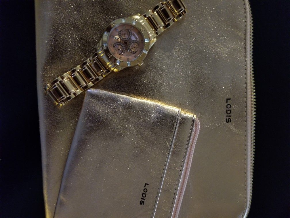 Rose Gold Wristlet and Walet,Relic Watch