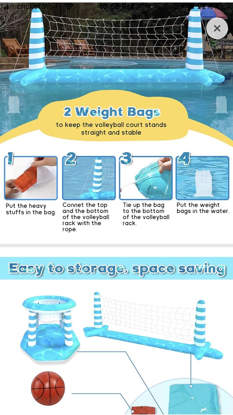 New - Inflatable Pool Volleyball Net Basketball Hoop Swimming Set - 2 Boxes Available