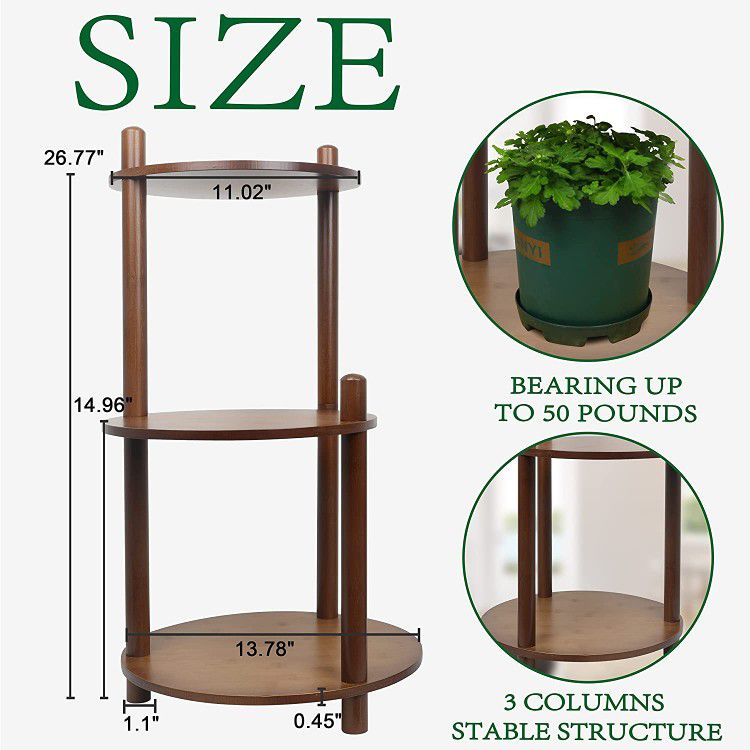 Bamboo Plant Stand Indoor Outdoor Plant Stands, 3 Tier Plant Shelf Tall Corner Plant Stand Plant Table for Living Room, Patio, Balcony, Garden